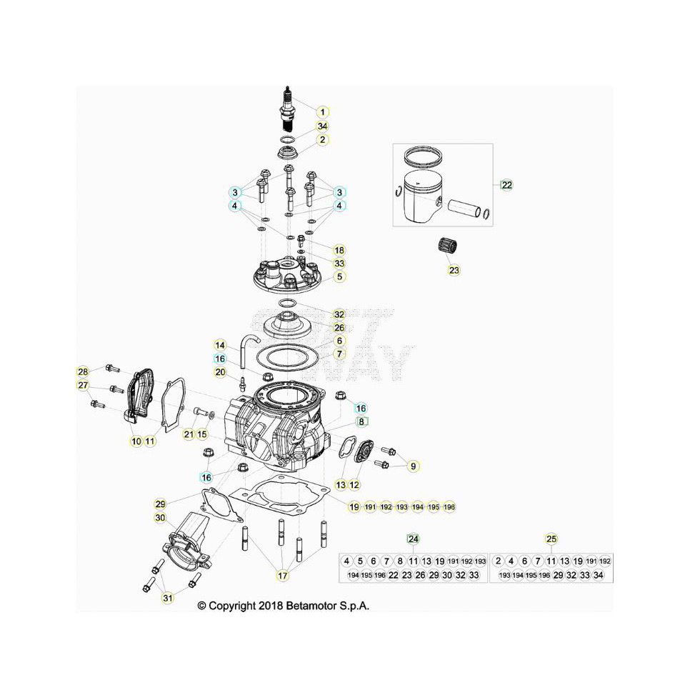Beta RR200 20 Zylinder/Zylinderkopf/Ventiltrieb Ersatzteile