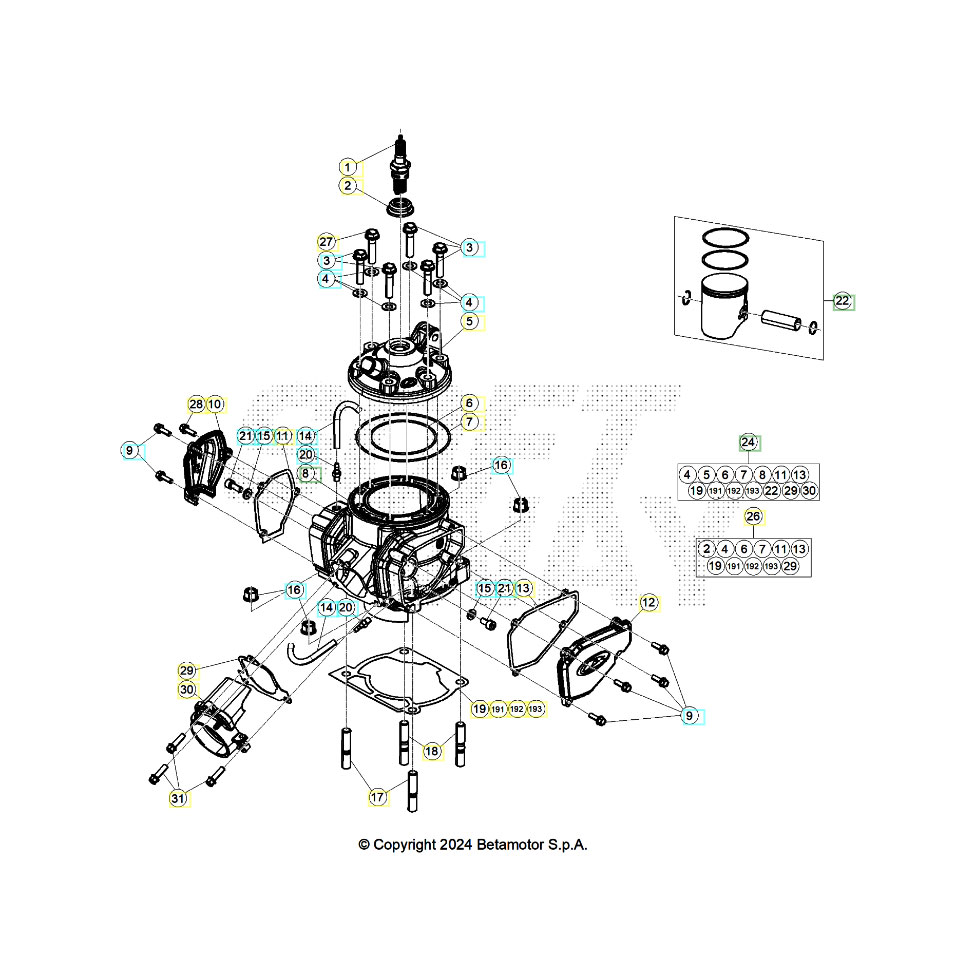 Beta RR250 25 Zylinder/Zylinderkopf/Ventiltrieb Ersatzteile Beta RR250 25 Zylinder/Zylinderkopf/Ventiltrieb Ersatzteile