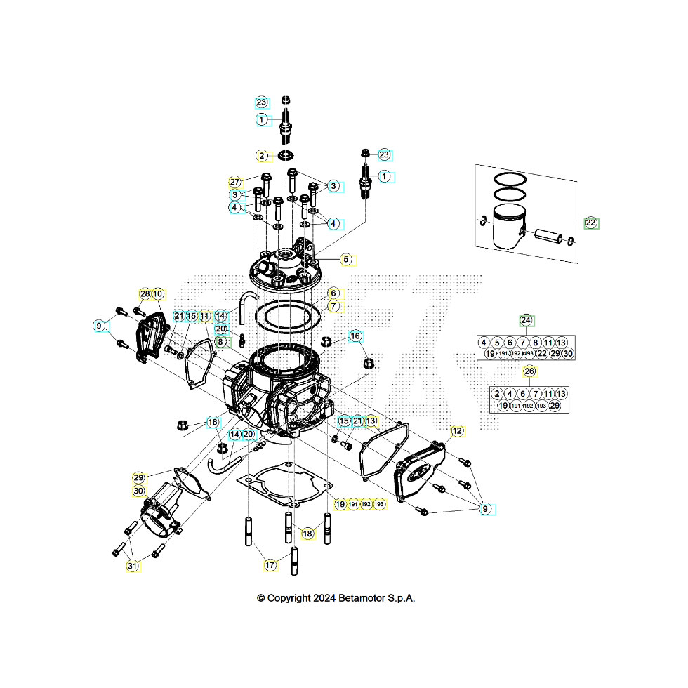 Beta RR250RC 25 Zylinder/Zylinderkopf/Ventiltrieb Ersatzteile