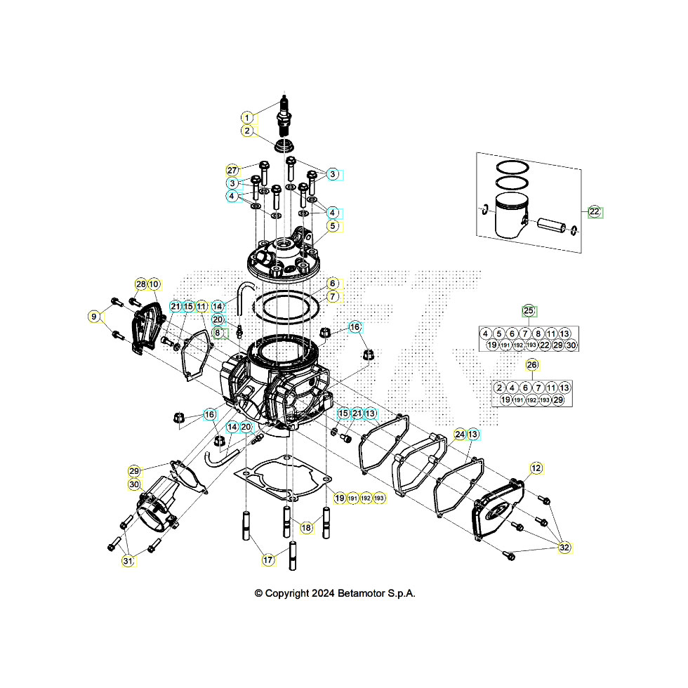 Beta RR300 25 Zylinder/Zylinderkopf/Ventiltrieb Ersatzteile