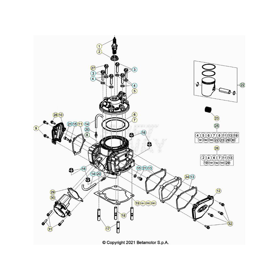 Beta RR300RC 22 Zylinder/Zylinderkopf/Ventiltrieb Ersatzteile Beta RR300RC 22 Zylinder/Zylinderkopf/Ventiltrieb Ersatzteile