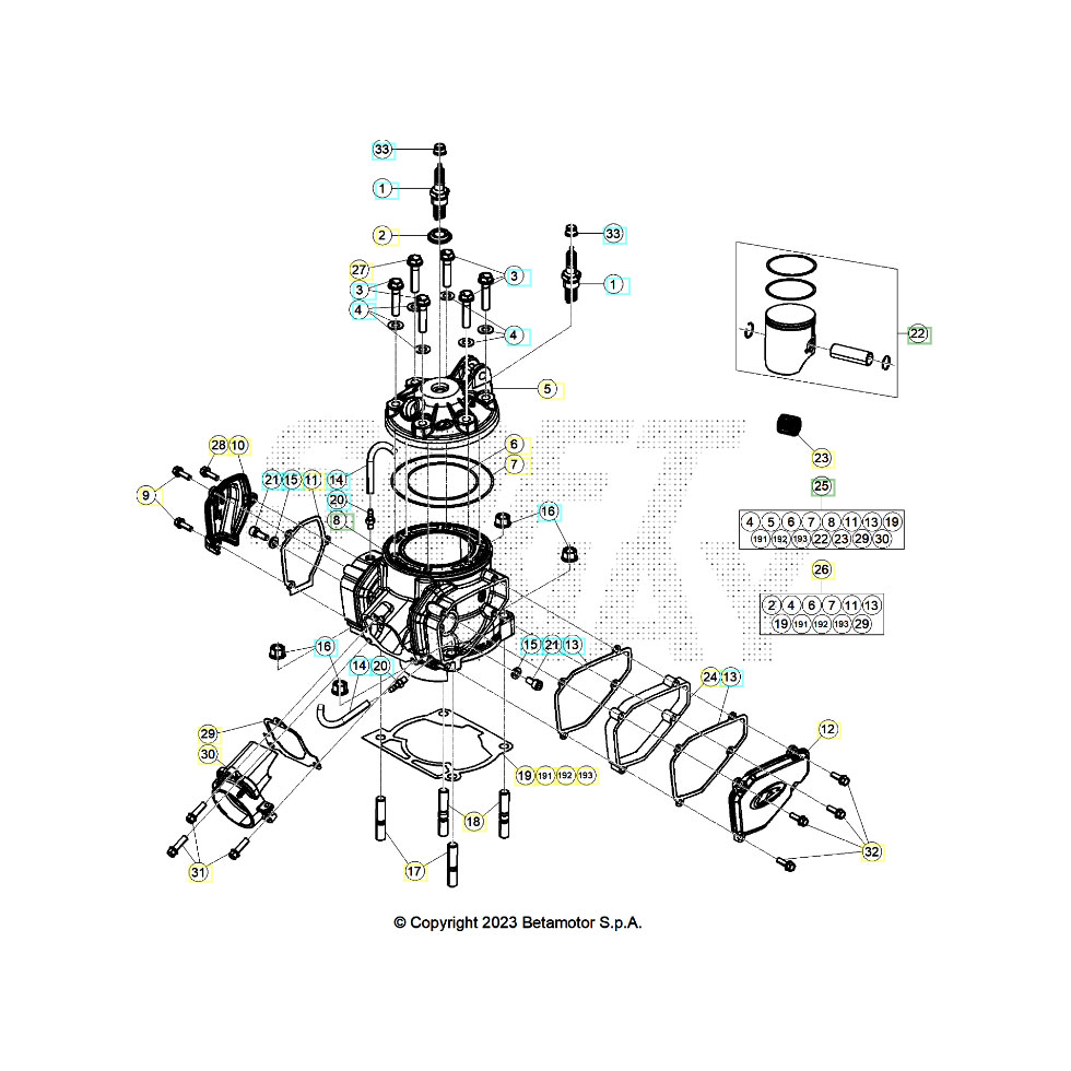 Beta RR300RC 24 Zylinder/Zylinderkopf/Ventiltrieb Ersatzteile Beta RR300RC 24 Zylinder/Zylinderkopf/Ventiltrieb Ersatzteile