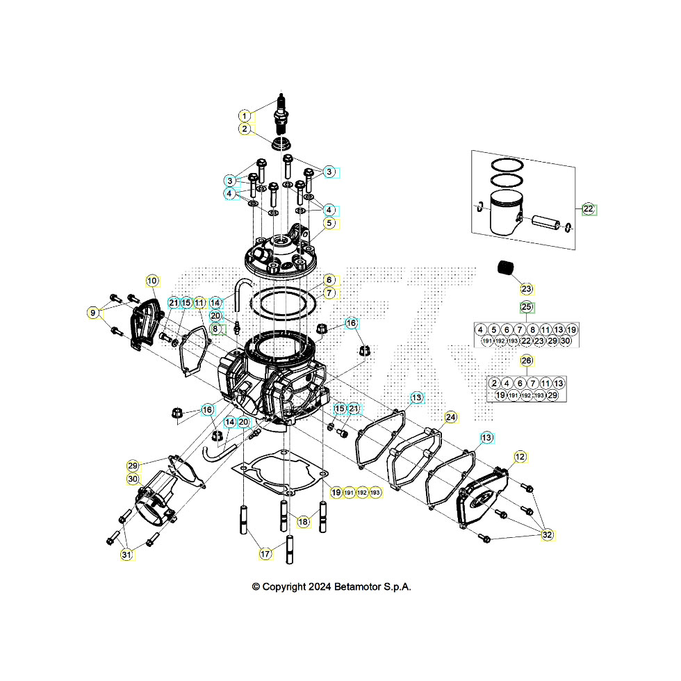 Beta RX300 25 Zylinder/Zylinderkopf/Ventiltrieb Ersatzteile Beta RX300 25 Zylinder/Zylinderkopf/Ventiltrieb Ersatzteile