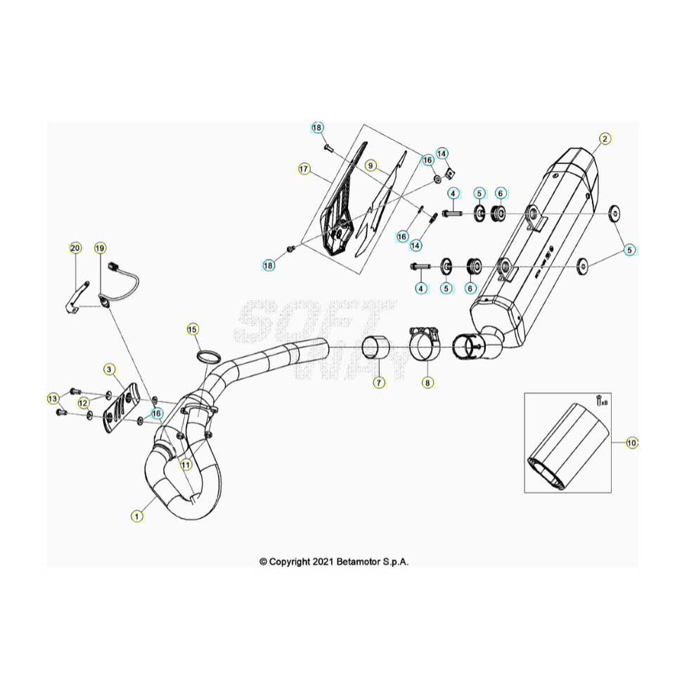 Beta RR125 LC 21 Auspuffsystem Ersatzteile