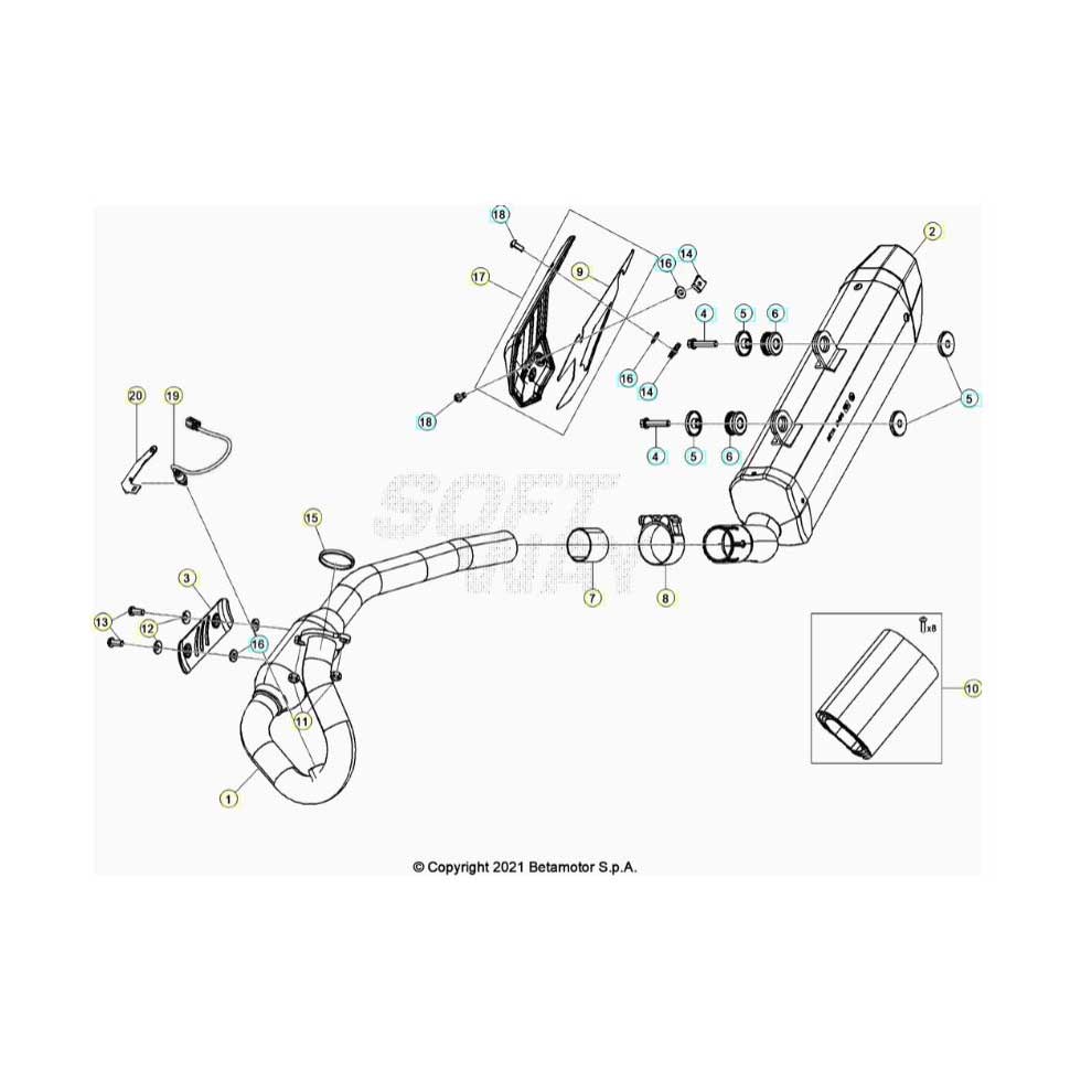 Beta RR125 LC 4T 21 Auspuffsystem Ersatzteile Beta RR125 LC 4T 21 Auspuffsystem Ersatzteile