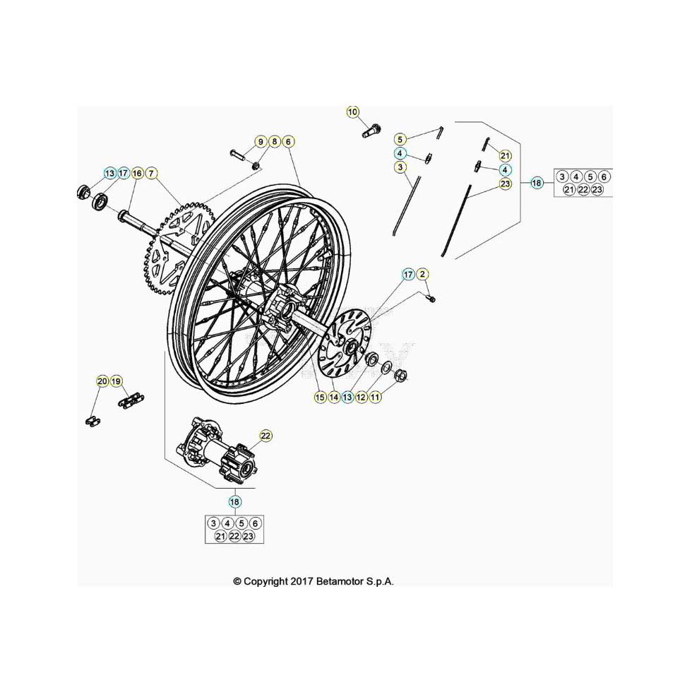 Beta EVO125 Factory 21 Hinterrad Ersatzteile Beta EVO125 Factory 21 Hinterrad Ersatzteile
