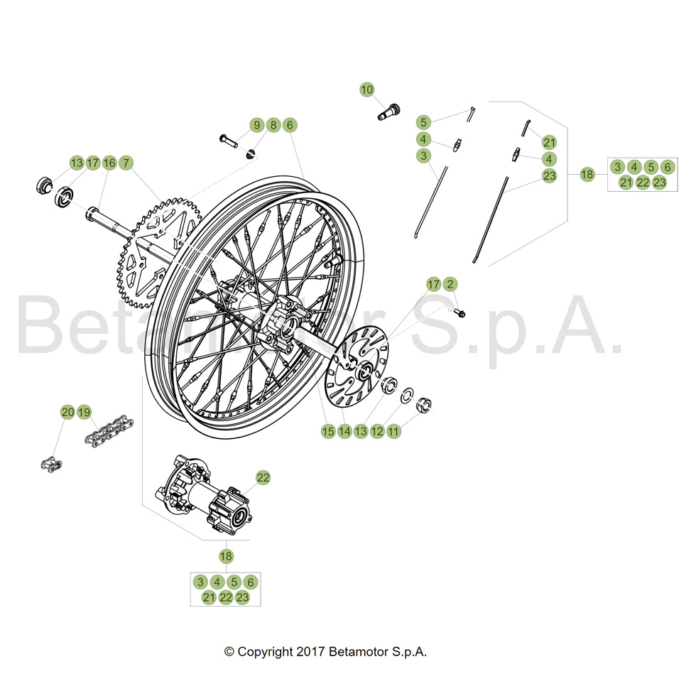 Beta EVO125 18 Hinterrad Ersatzteile Beta EVO125 18 Hinterrad Ersatzteile