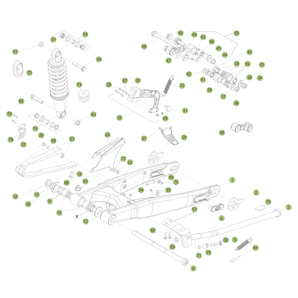 Beta EVO125 Factory 12 Schwingarm/Federbein Ersatzteile Beta EVO125 Factory 12 Schwingarm/Federbein Ersatzteile