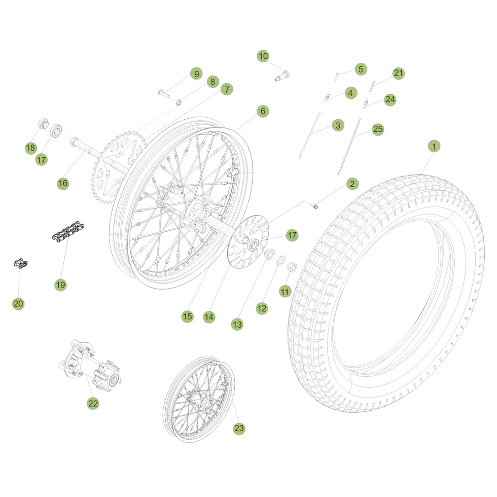 Beta EVO125 Factory 14 Hinterrad Ersatzteile Beta EVO125 Factory 14 Hinterrad Ersatzteile
