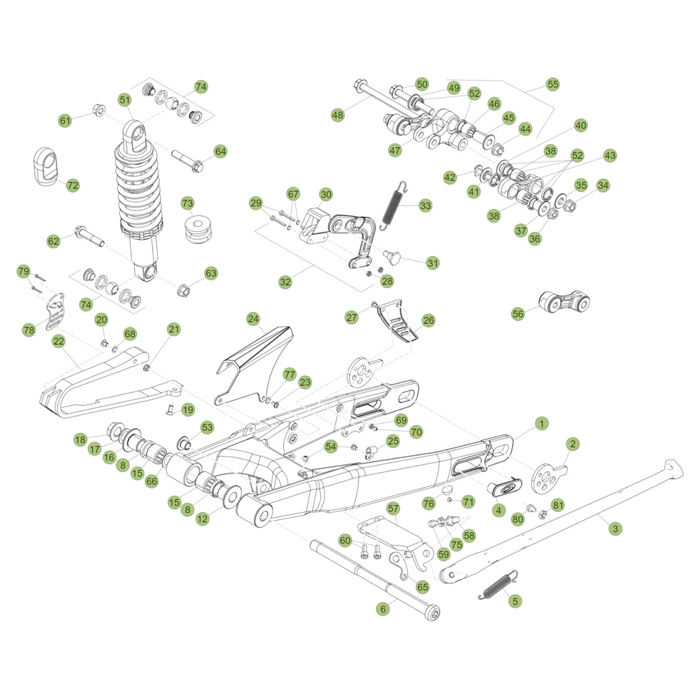 Beta EVO125 Factory 14 Schwingarm/Federbein Ersatzteile Beta EVO125 Factory 14 Schwingarm/Federbein Ersatzteile