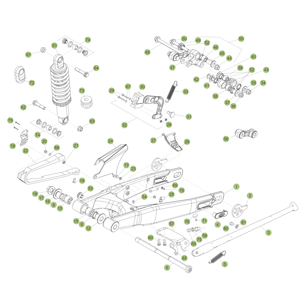 Beta EVO125 Factory 16 Schwingarm/Federbein 1 Ersatzteile Beta EVO125 Factory 16 Schwingarm/Federbein 1 Ersatzteile