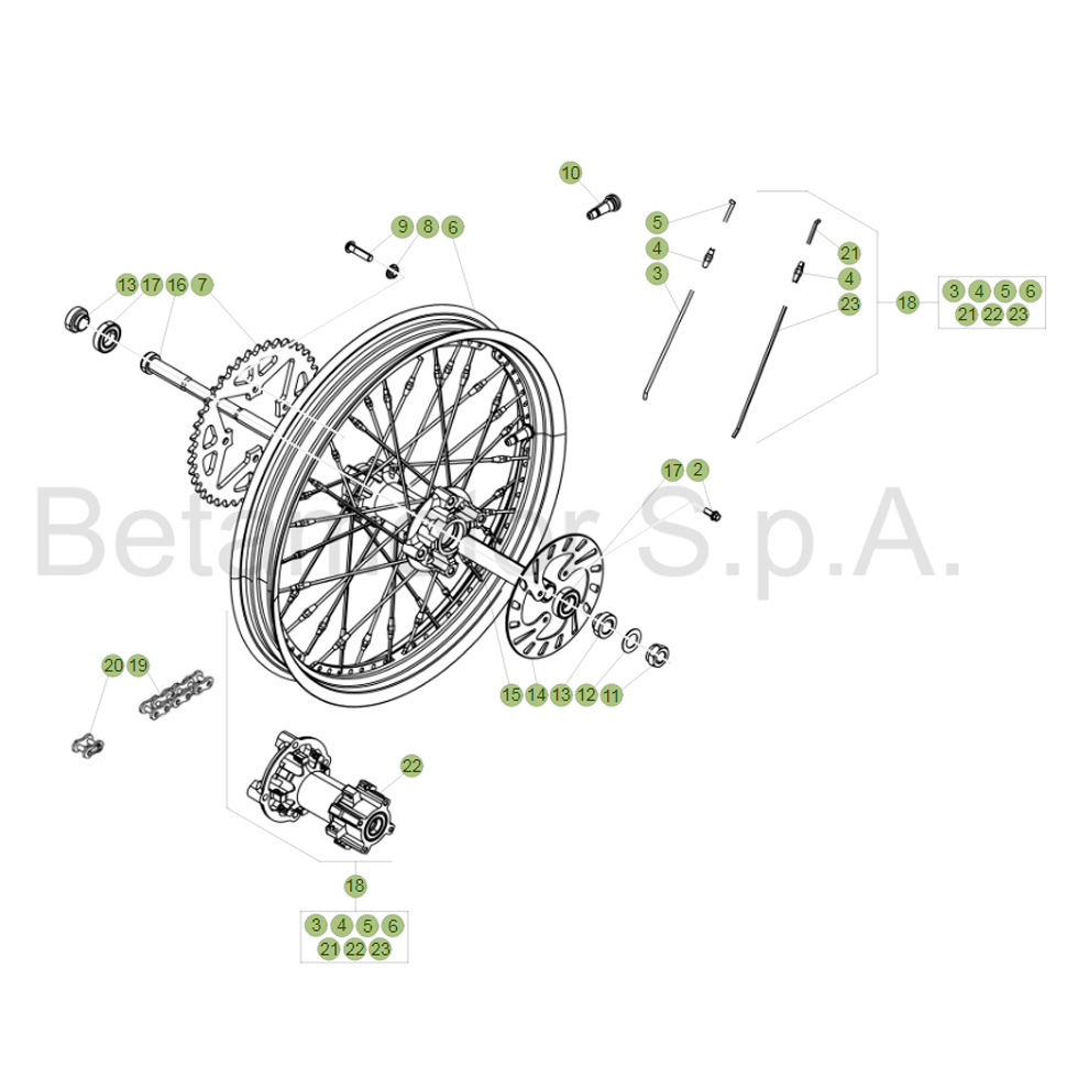 Beta EVO125 Factory 17 Hinterrad Ersatzteile Beta EVO125 Factory 17 Hinterrad Ersatzteile