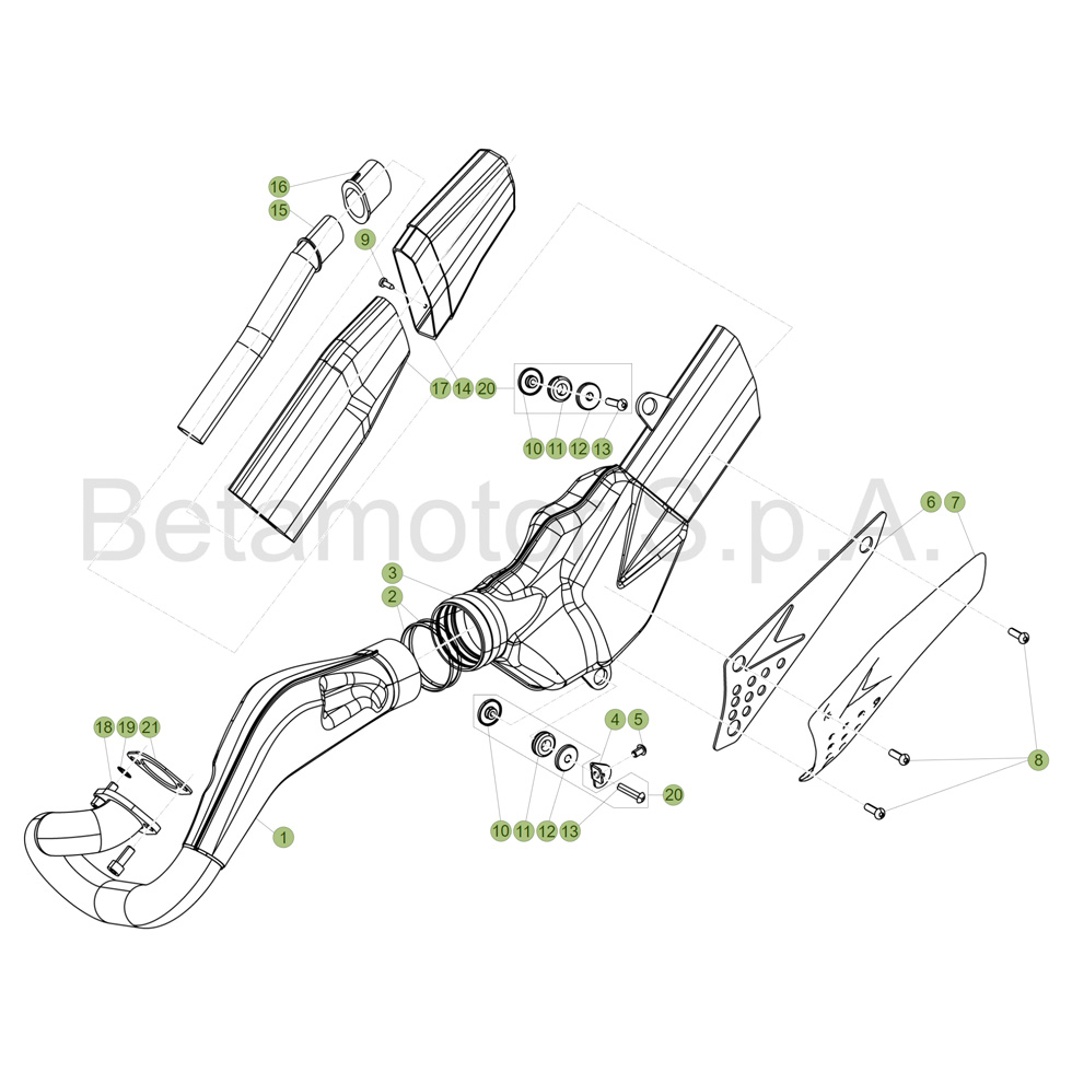Beta EVO200 17 Auspuffsystem Ersatzteile Beta EVO200 17 Auspuffsystem Ersatzteile