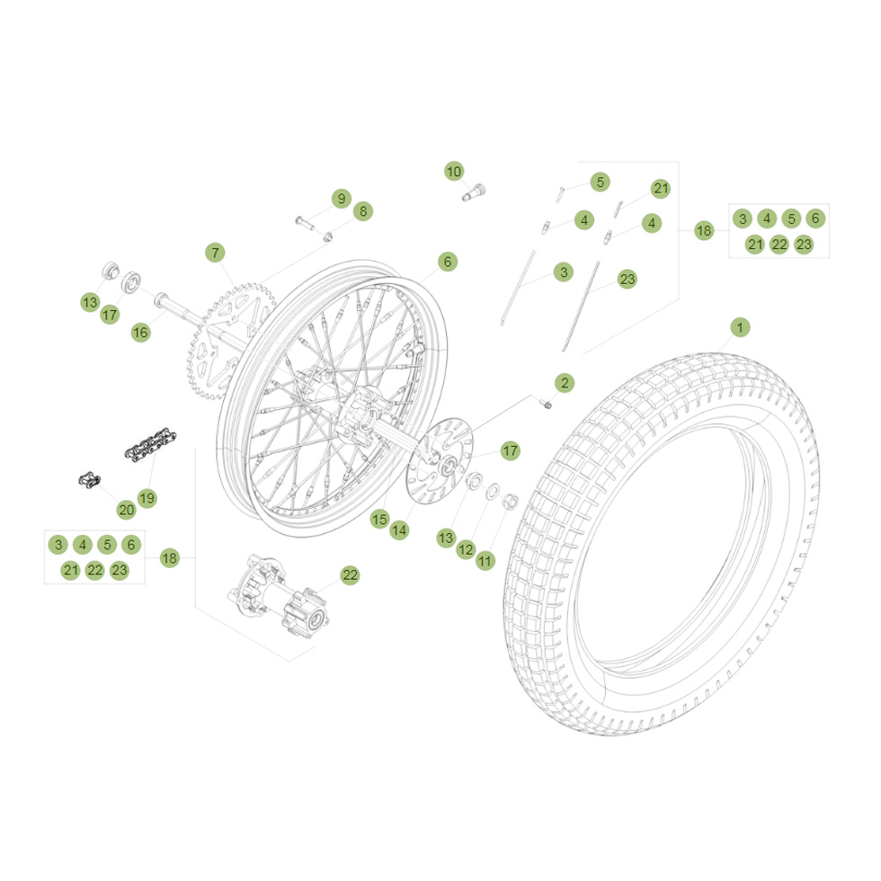 Beta EVO250 Factory 15 Hinterrad Ersatzteile
