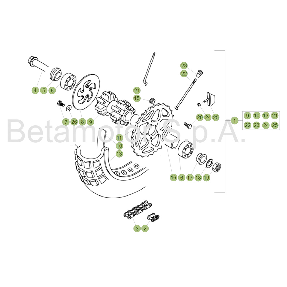 Beta EVO80 18 Hinterrad Ersatzteile Beta EVO80 18 Hinterrad Ersatzteile