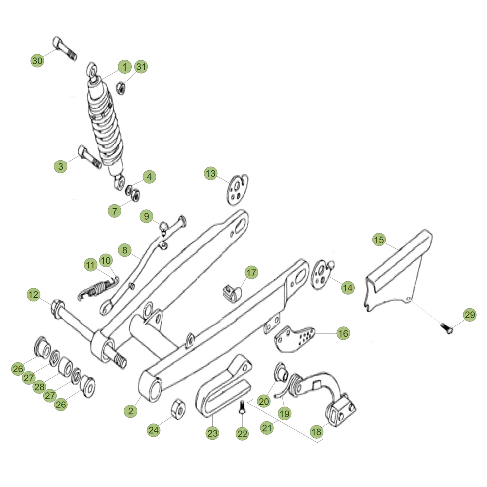 Beta EVO80 Junior 15 Schwingarm/Federbein Ersatzteile Beta EVO80 Junior 15 Schwingarm/Federbein Ersatzteile