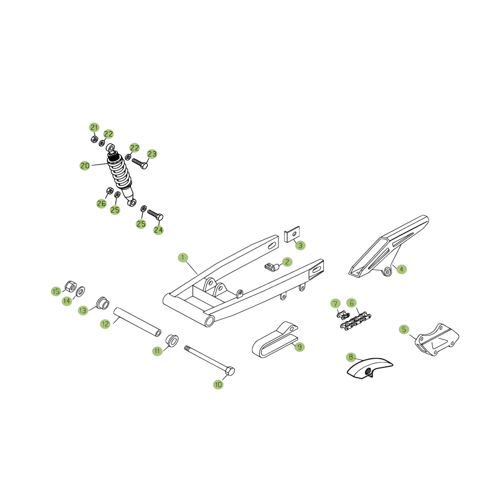 Beta RE125 09 Schwingarm/Federbein Ersatzteile Beta RE125 09 Schwingarm/Federbein Ersatzteile