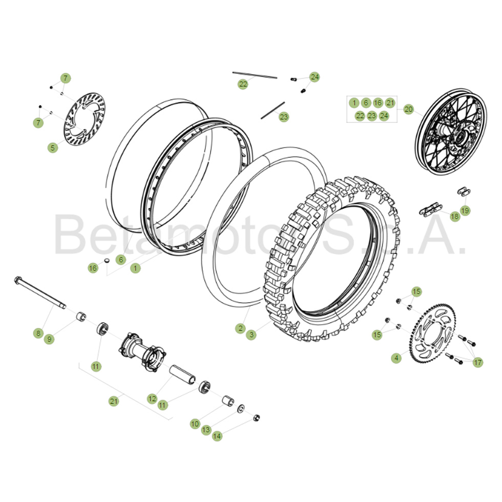 Beta RE125 16 Hinterrad Ersatzteile
