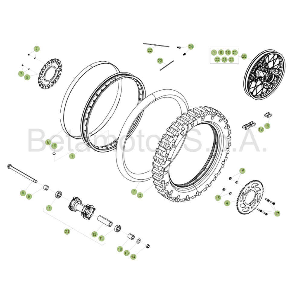Beta RR125 16 Hinterrad Ersatzteile Beta RR125 16 Hinterrad Ersatzteile