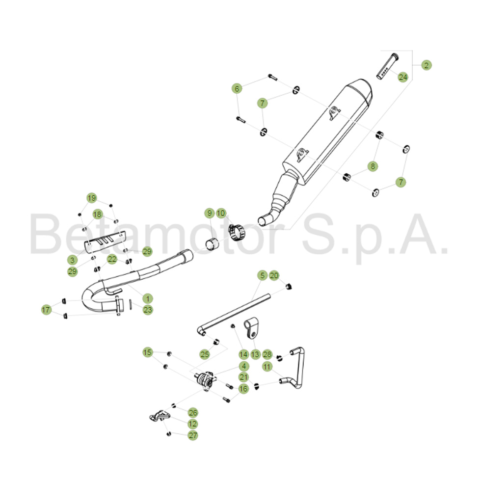 Beta RR125 LC 16 Auspuffsystem Ersatzteile