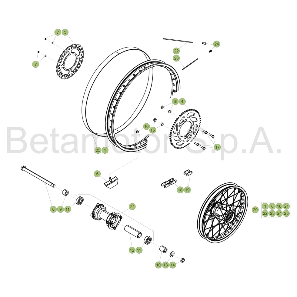 Beta RR125LC 4T 18 Hinterrad Ersatzteile Beta RR125LC 4T 18 Hinterrad Ersatzteile