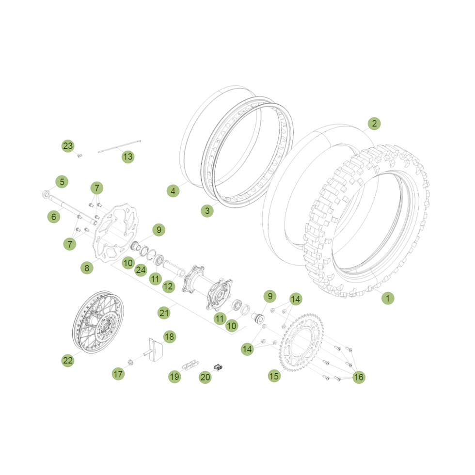 Beta RR250 2T 14 Hinterrad Ersatzteile Beta RR250 2T 14 Hinterrad Ersatzteile