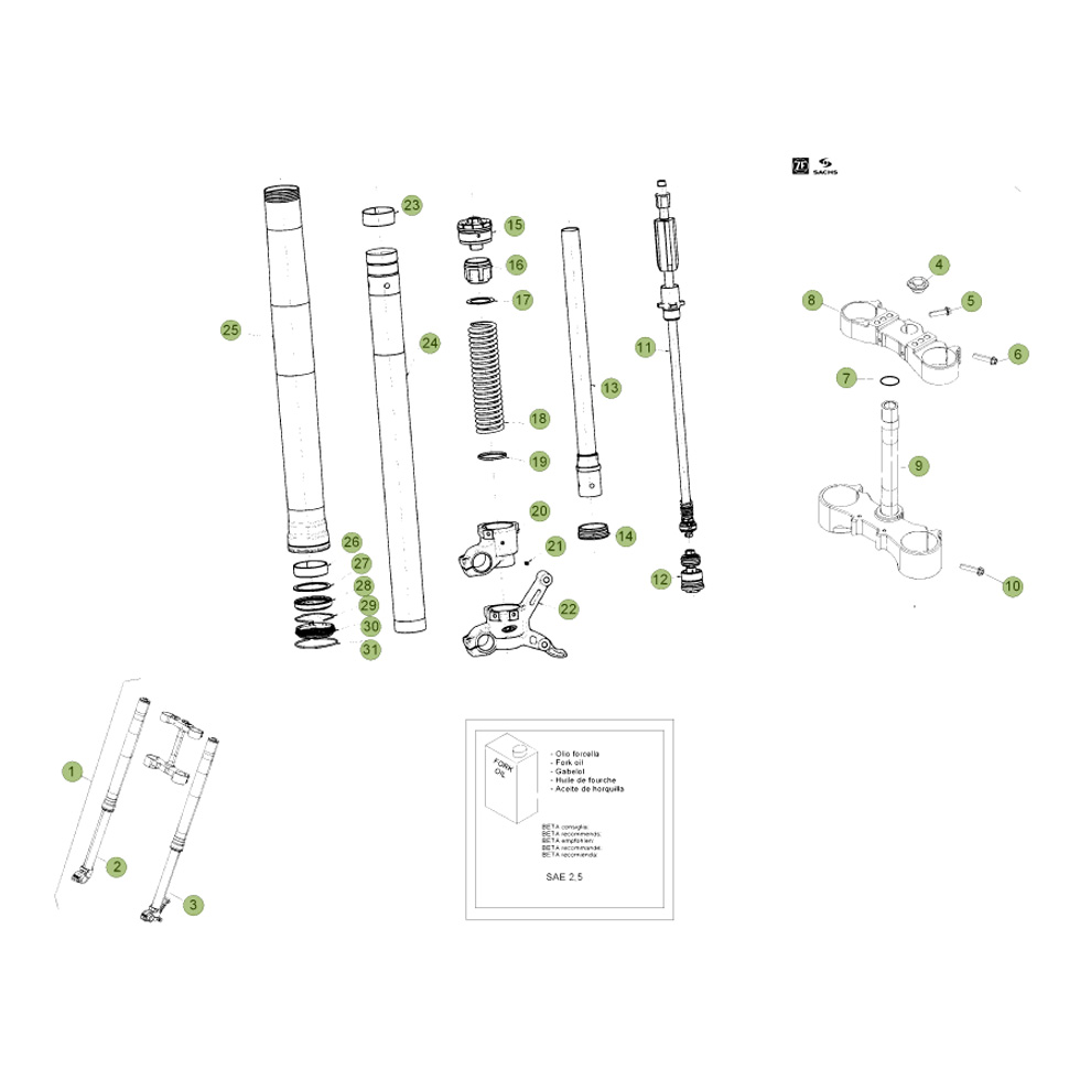 Beta RR350 12 Gabel Ersatzteile
