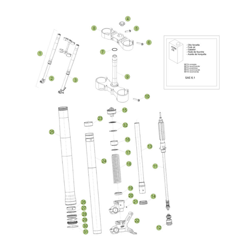 Beta RR350 16 Gabel Ersatzteile