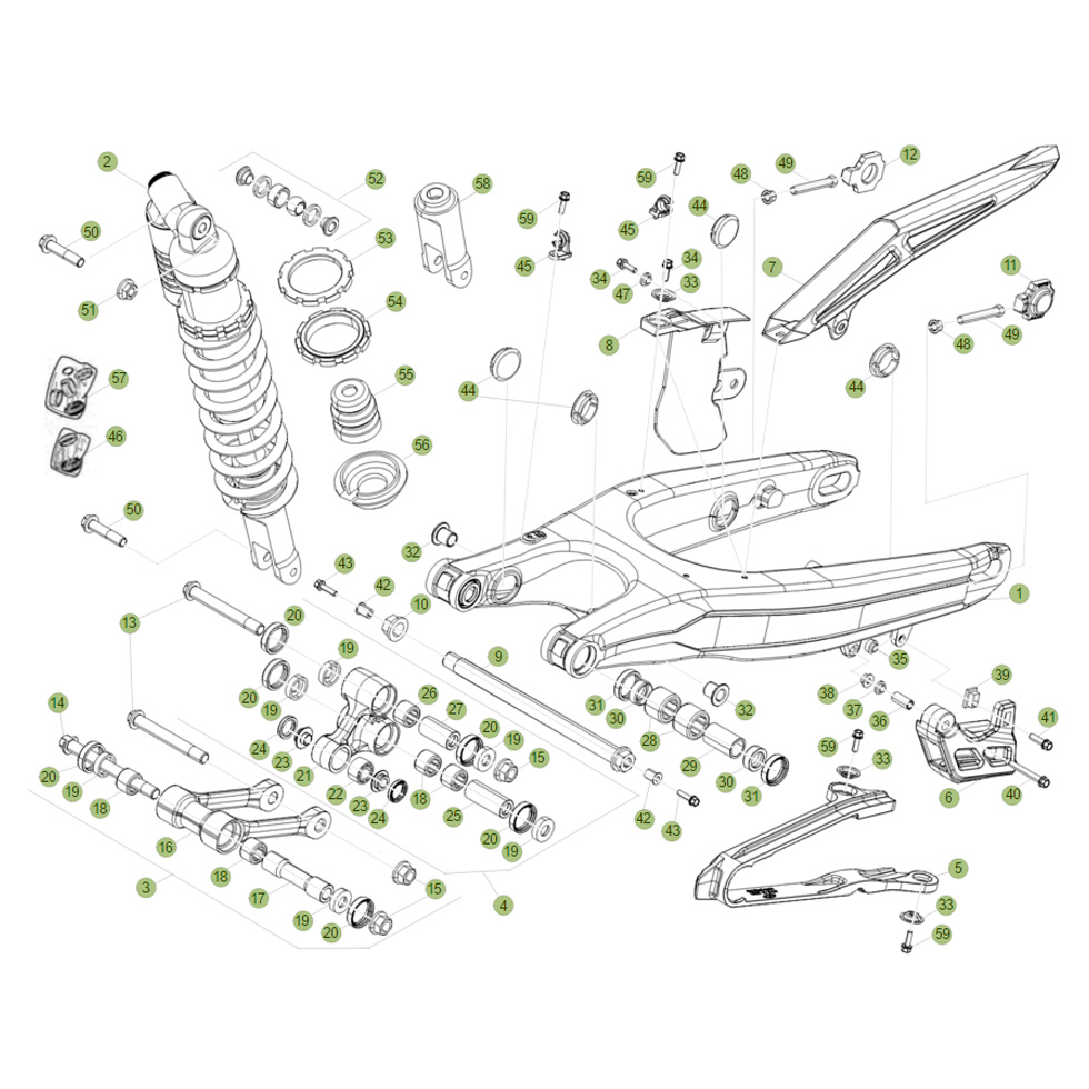 Beta RR350 Factory 12 Schwingarm/Federbein Ersatzteile Beta RR350 Factory 12 Schwingarm/Federbein Ersatzteile
