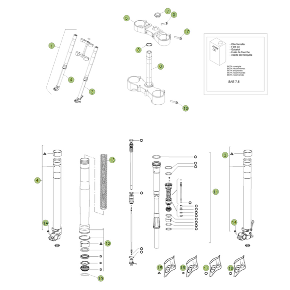 Beta RR350 Factory 14 Gabel Ersatzteile