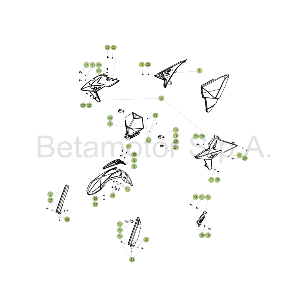 Beta RR390 Racing 17 Verkleidung/Sitzbank/Tank 2 Ersatzteile