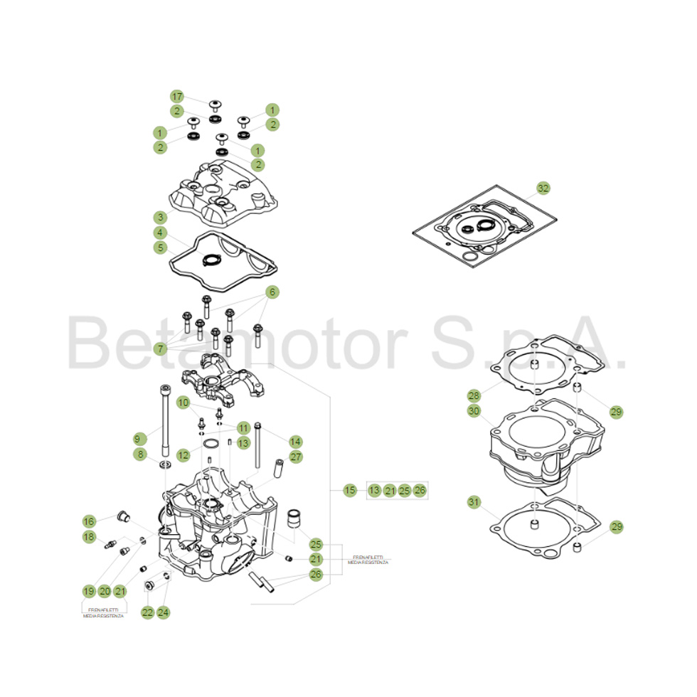 Beta RR390 Racing 17 Zylinder/Zylinderkopf/Ventieltrieb 1 Ersatzteile