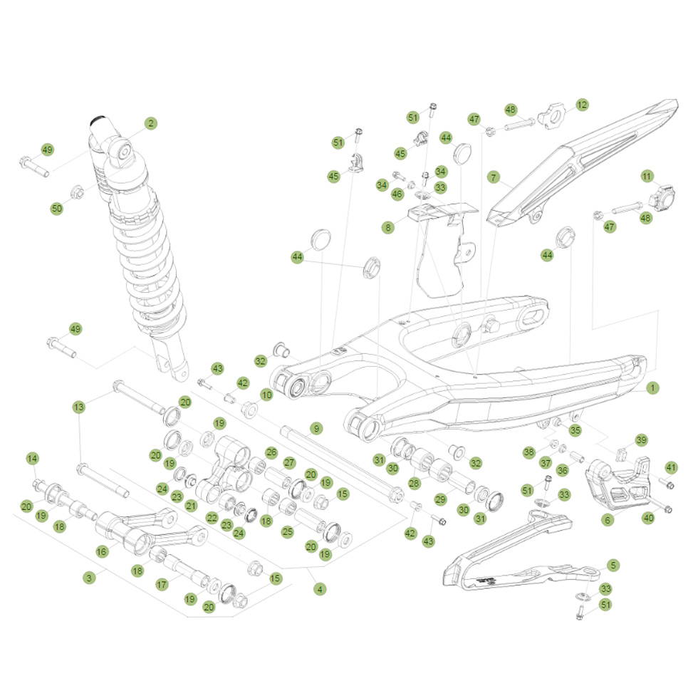 Beta RR390 15 Schwingarm/Federbein 1 Ersatzteile