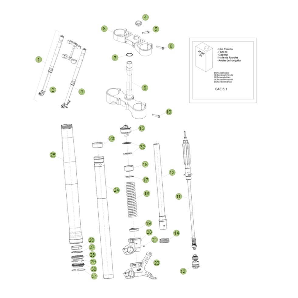 Beta RR390 15 Gabel Ersatzteile
