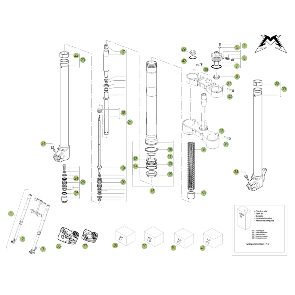 Beta RR400 Factory 11 Gabel 1 Ersatzteile Beta RR400 Factory 11 Gabel 1 Ersatzteile