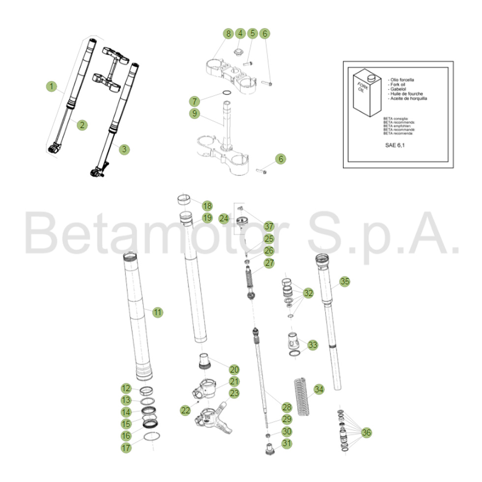 Beta RR390 Racing 17 Gabel Ersatzteile