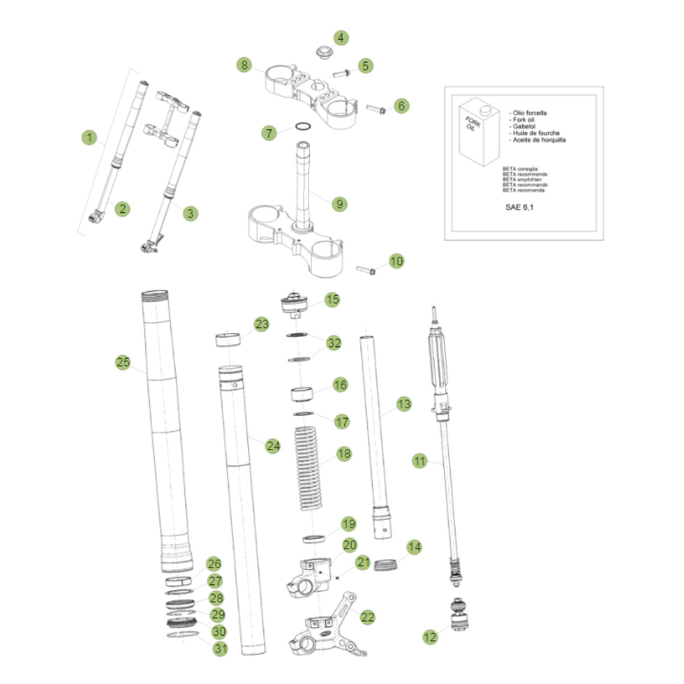Beta RR480 16 Gabel Ersatzteile