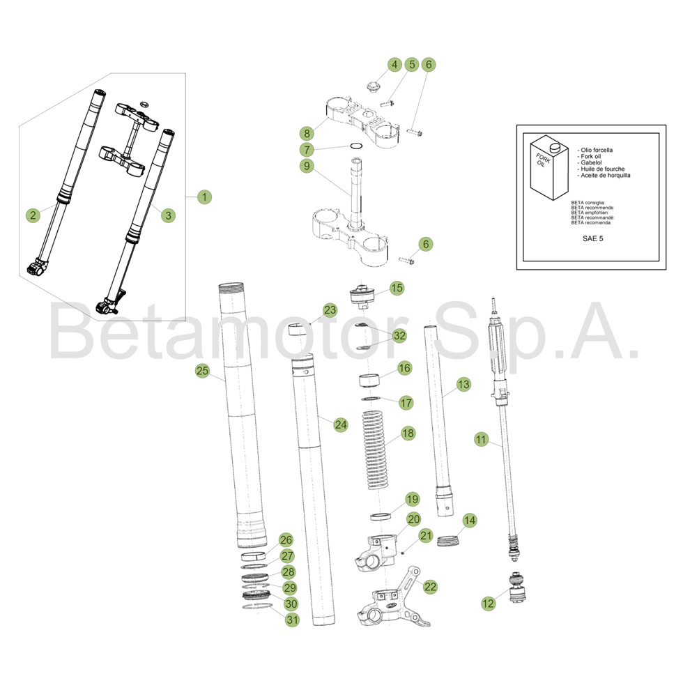 Beta RR390 4T 18 Gabel Ersatzteile