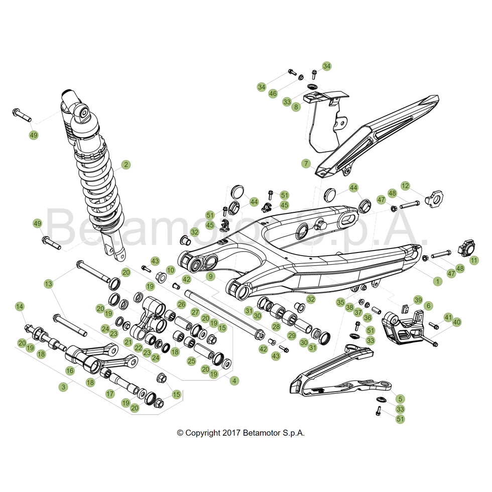 Beta RR390 4T 18 Schwingarm/Federbein 1 Ersatzteile