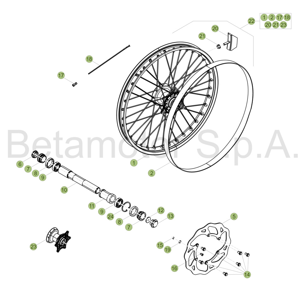 Beta RR390 4T 18 Vorderrad Ersatzteile