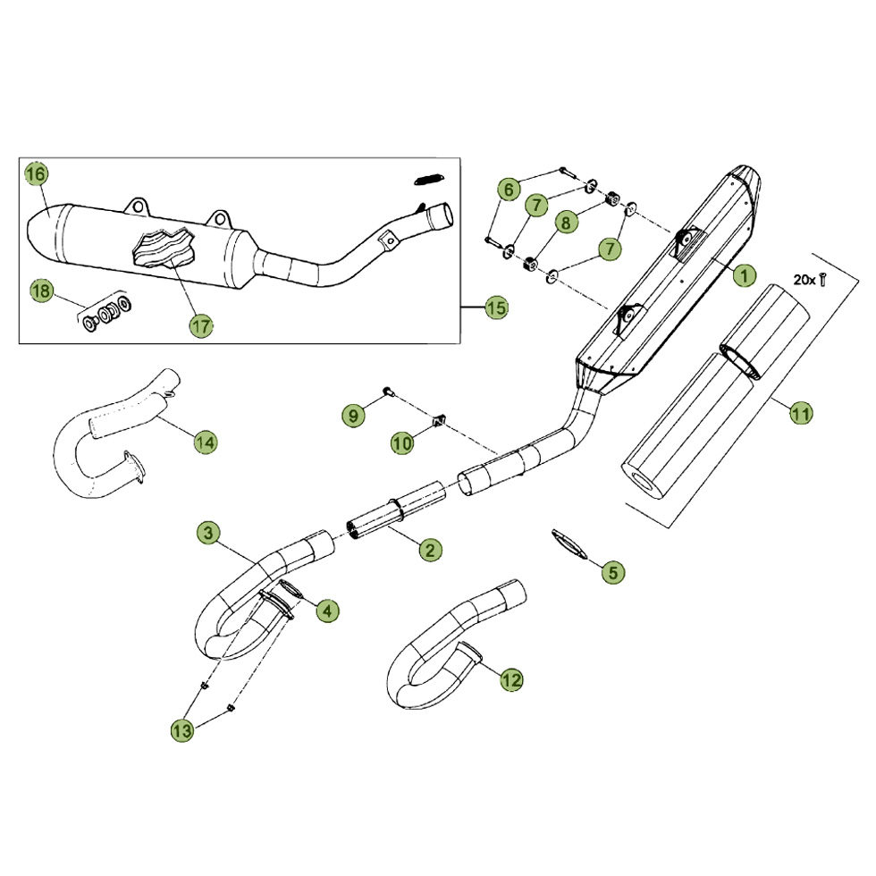 Beta RR498 Factory 12 Auspuffsystem Ersatzteile