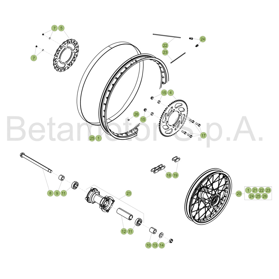 Beta RR50 Sport 17 Hinterrad Ersatzteile