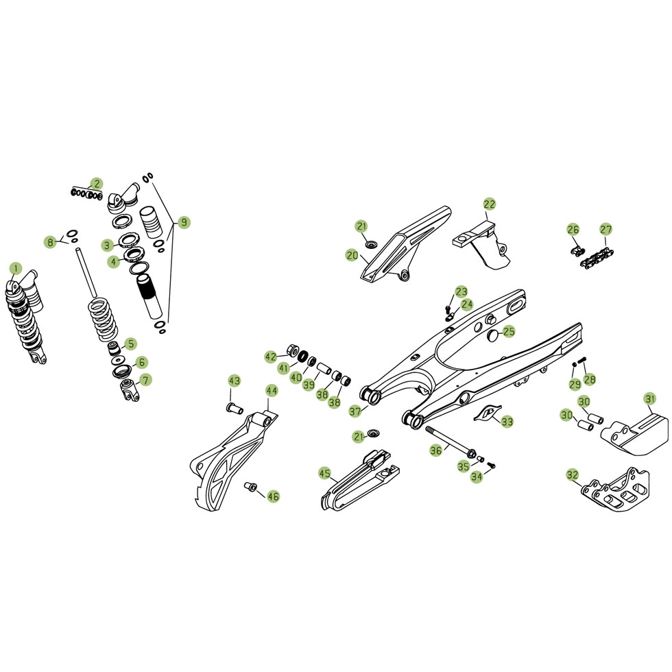 Beta RR525 09 Schwingarm - Federbein Ersatzteile