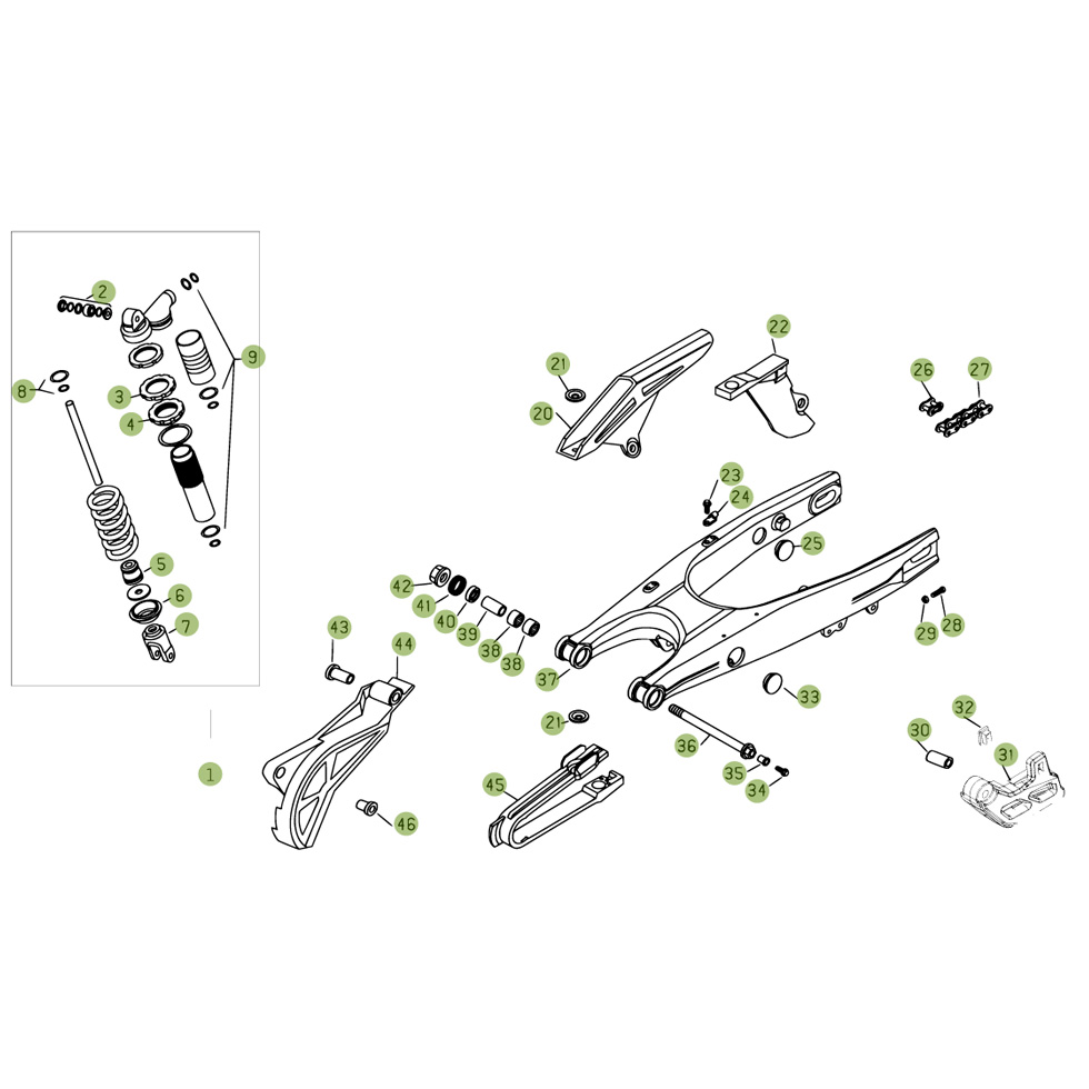 Beta RR525 Racing 09 Schwingarm/Federbein 1 Ersatzteile Beta RR525 Racing 09 Schwingarm/Federbein 1 Ersatzteile