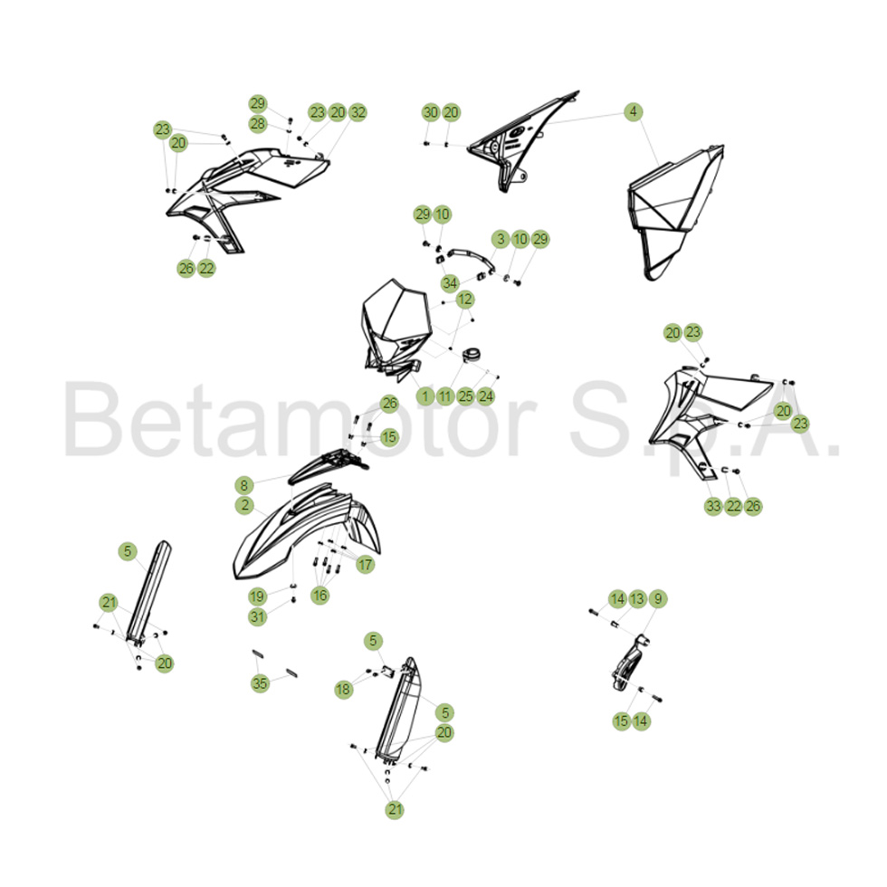 Beta Xtrainer 17 Verkleidung/Sitzbank/Tank 1 Ersatzteile