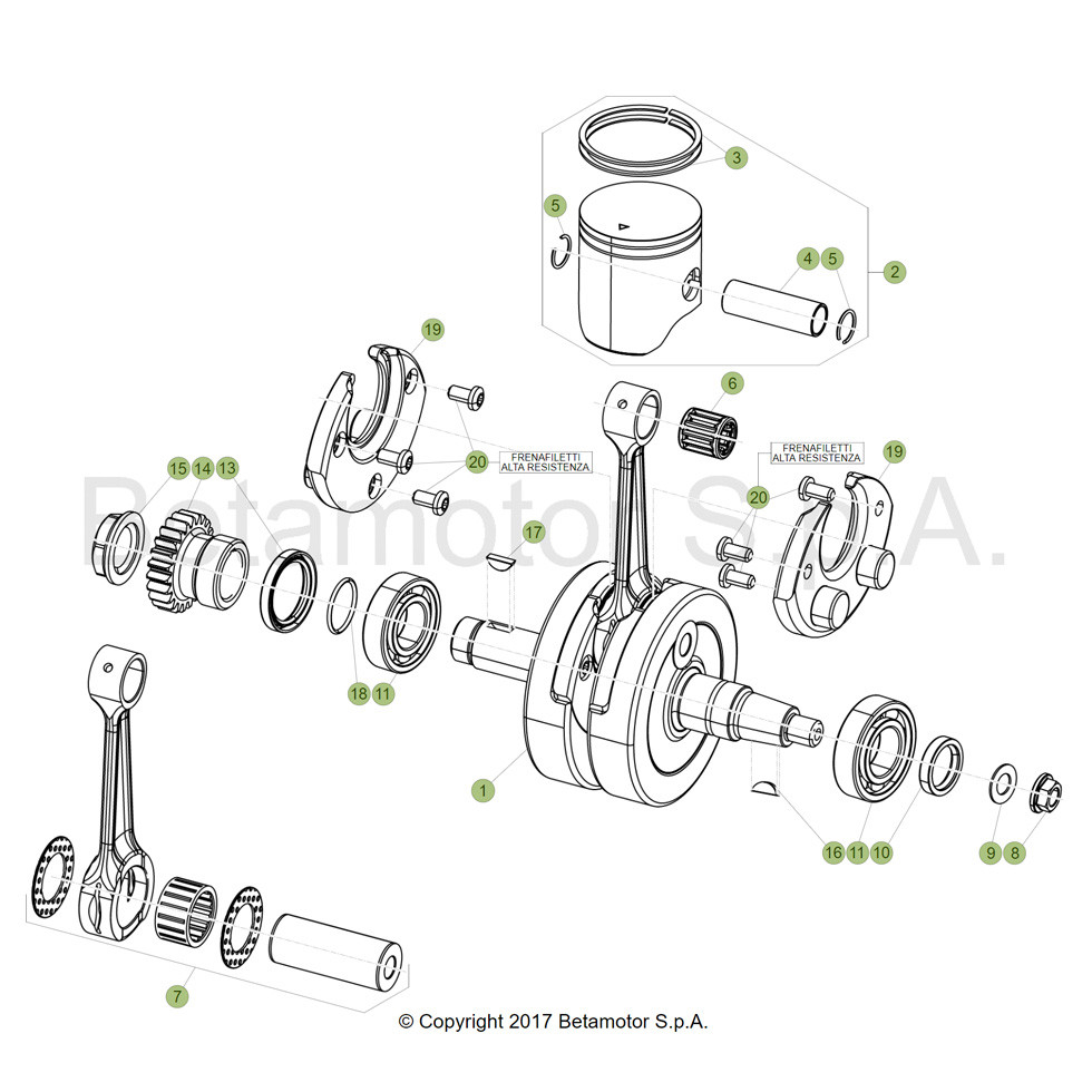 Beta RR125RC 19 Kurbelwelle/Kolben/Ausgleichswelle