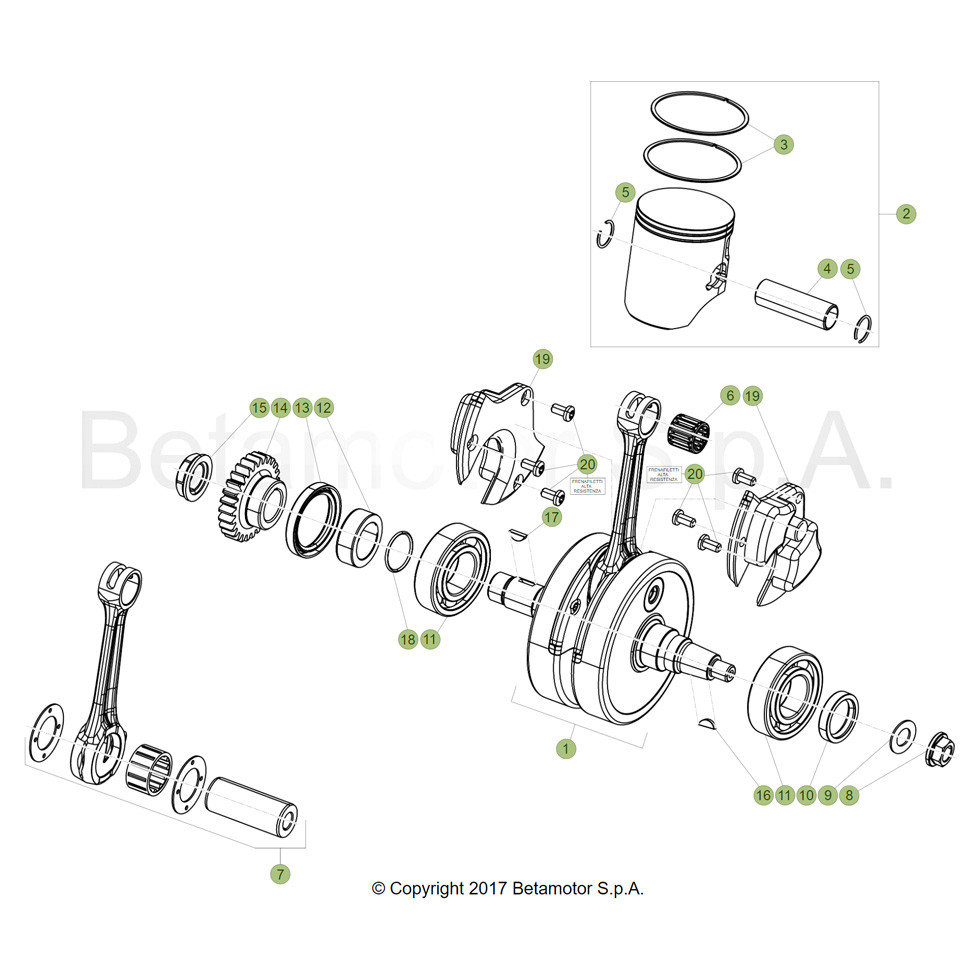 Beta RR250RC 19 Kurbelwelle/Kolben/Ausgleichswelle