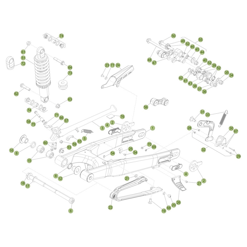 Beta EVO250 4T 16 Schwingarm/Federbein